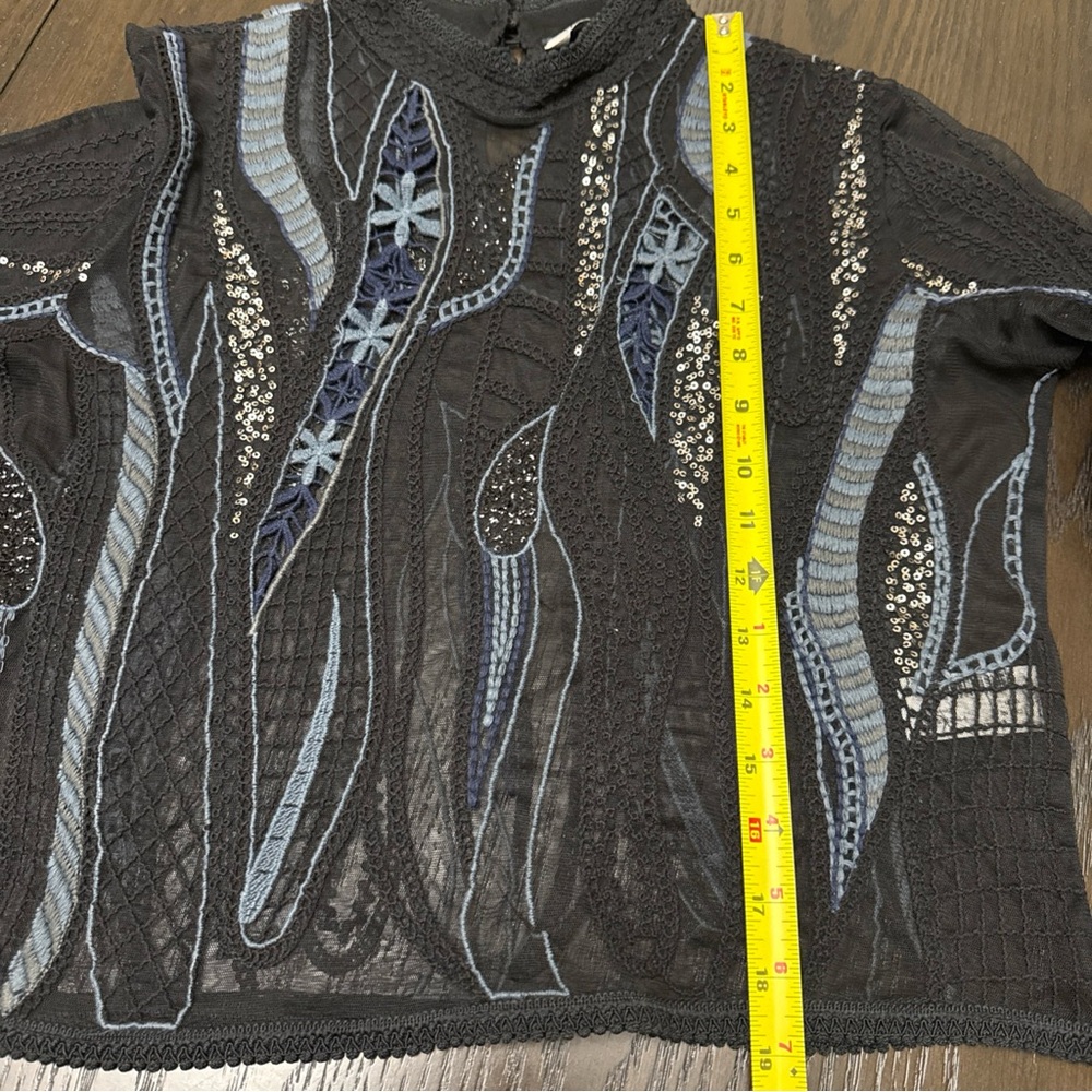 Zara Black Sheer Embroidered Top - Picture 6 of 7